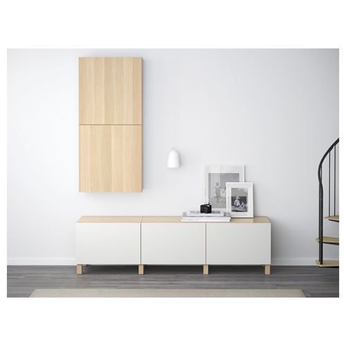 IKEA - BESTA, storage combination, white stained oak effect/white, 180x40x48 cm