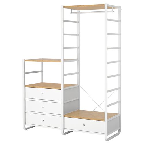 IKEA - ELVARLI, clothes storage, white/bamboo, 165x55x216 cm