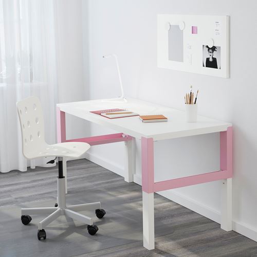 IKEA - PAHL, çocuk çalışma masası, beyaz-pembe, 128x58 cm