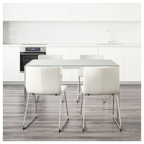 IKEA - TORSBY/BERNHARD, yemek masası takımı, beyaz cam-beyaz, 4 sandalyeli