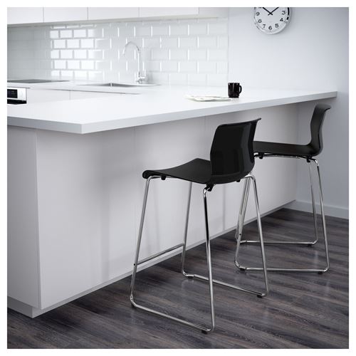 IKEA - GLENN, bar chair, black/chrome-plated, 66 cm