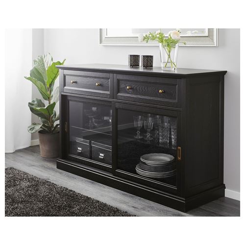 IKEA - MALSJÖ, glass-door cabinet, black, 145x92 cm