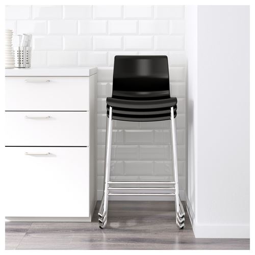 IKEA - GLENN, bar chair, black/chrome-plated, 66 cm