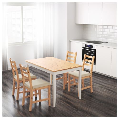 IKEA - LERHAMN, mutfak masası, açık antika vernik-beyaz vernik, 4 kişilik