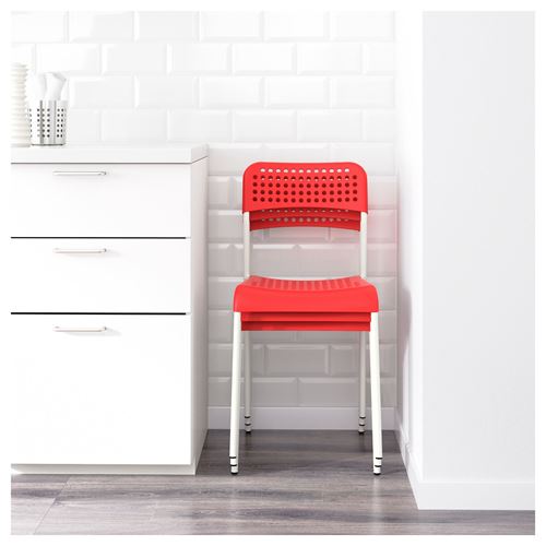 IKEA - ADDE, plastik sandalye, kırmızı-beyaz