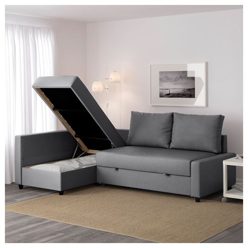 IKEA - FRIHETEN, corner sofa-bed with storage, skiftebo dark grey