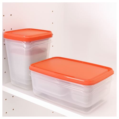 IKEA - PRUTA, plastic food container set, transparent-orange