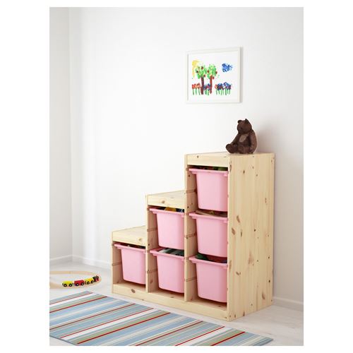 IKEA - TROFAST, storage-unit, pine/pink, 94x44x91 cm