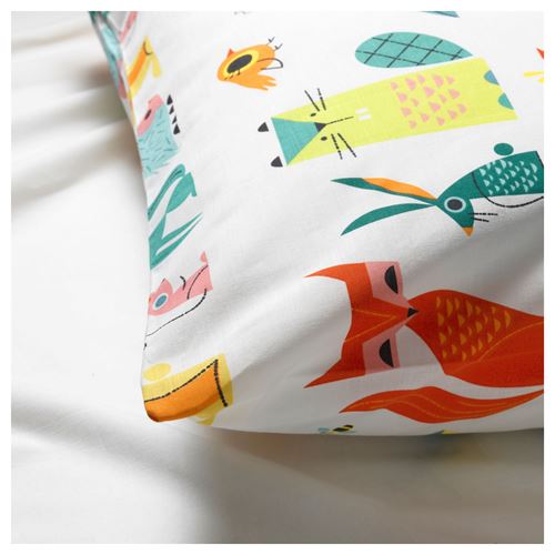 IKEA - LATTJO, single quilt cover and pillowcase, animal-multicolour, 150x200/50x60 cm