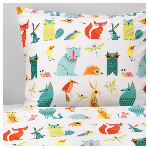 IKEA - LATTJO, kids' bedding set, animal-multicolour, 150x200/50x60 cm