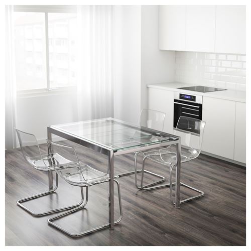 IKEA - GLIVARP, extendable dining table, transparent/chrome-plated, seats 4-6