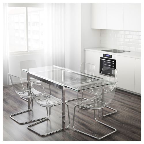 IKEA - GLIVARP, extendable dining table, transparent/chrome-plated, seats 4-6