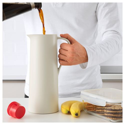 IKEA - BEHÖVD, vacuum flask, beige-red, 1 l