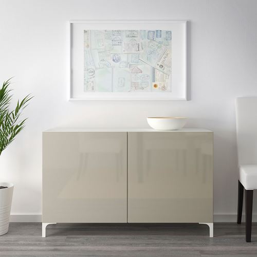 IKEA - BESTA, storage combination, white/high-gloss/beige, 120x42x74 cm