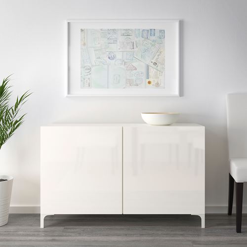 IKEA - BESTA, storage combination, high-gloss-white, 120x42x74 cm