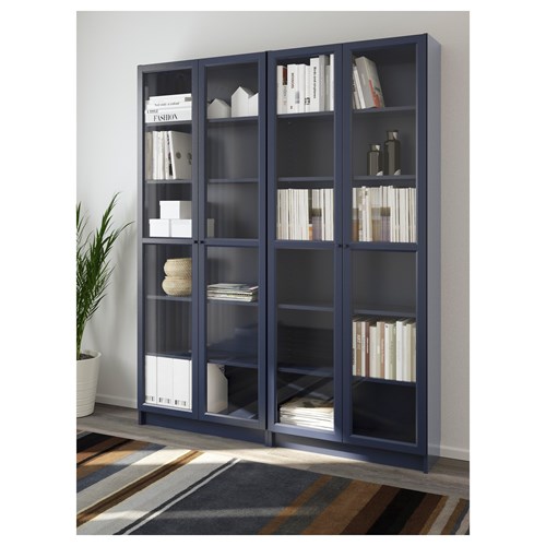 IKEA - BILLY, bookcase with glass door, dark blue, 160x30x202 cm