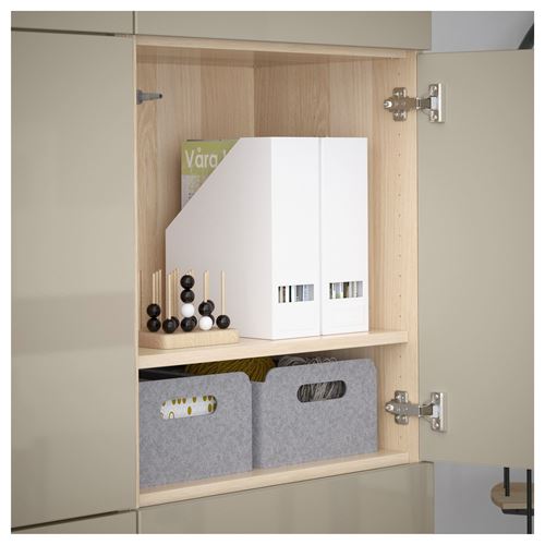 IKEA - BESTA, storage combination, white stained oak effect/high-gloss/beige, 120x40x192 cm