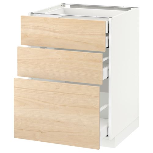 IKEA - METOD/MAXIMERA, base cabinet with drawers, ASKERSUND light ash effect, 60x60 cm