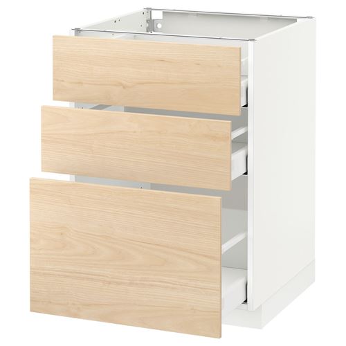 IKEA - METOD/MAXIMERA, base cabinet with drawers, ASKERSUND light ash effect, 60x60 cm