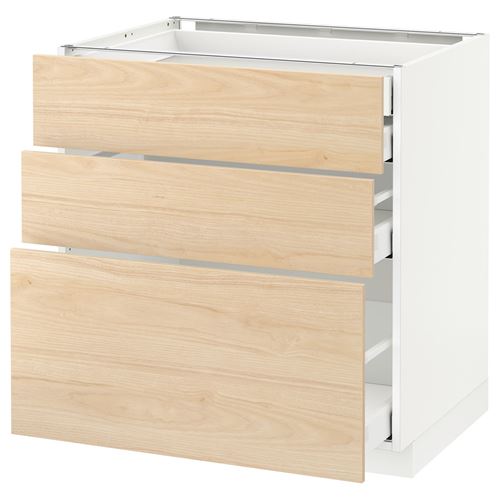 IKEA - METOD/MAXIMERA, base cabinet with drawers, ASKERSUND light ash effect, 80x60 cm