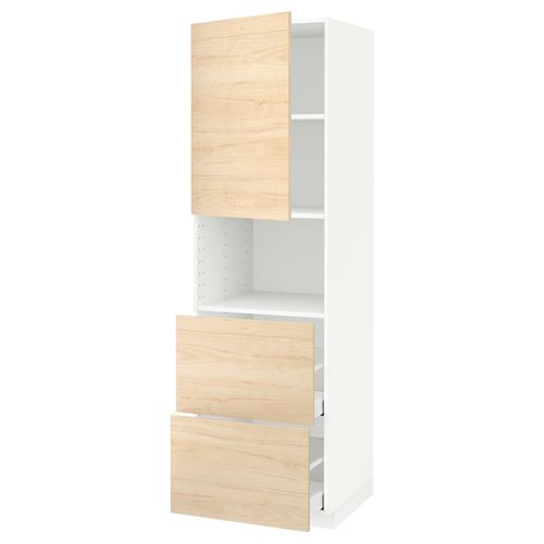 IKEA - METOD/MAXIMERA, microwave oven high cabinet, ASKERSUND light ash effect, 60x60x200 cm