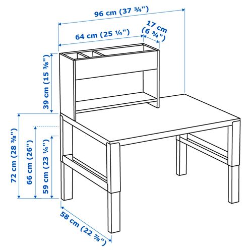 IKEA - PAHL, çocuk çalışma masası, beyaz-pembe, 96x58 cm