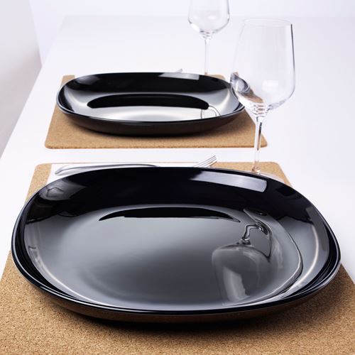 IKEA - BACKIG, plate set, black, 25x25 cm