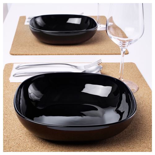 IKEA - BACKIG, deep plate set, black, 20x20 cm