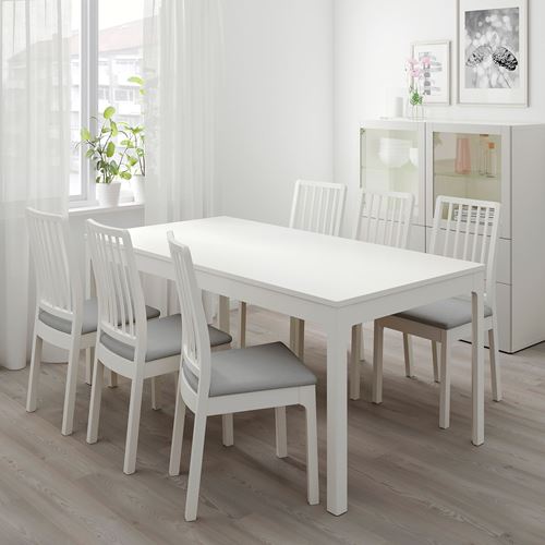 IKEA - EKEDALEN, dining set, white/Orrsta light grey, 6 chairs