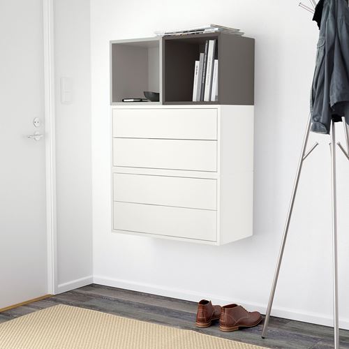 IKEA - EKET, wall-mounted cabinet combination, white-dark grey-light grey, 105x35x70 cm