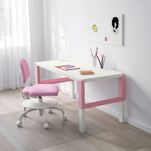 IKEA - PAHL, çocuk çalışma masası, beyaz-pembe, 128x58 cm