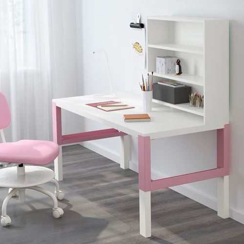 IKEA - PAHL, çocuk çalışma masası, beyaz-pembe, 128x58 cm