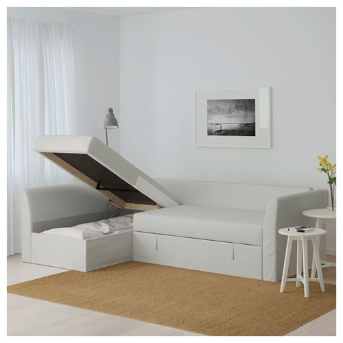 IKEA - HOLMSUND, bazalı yataklı köşe kanepe, orrsta açık beyaz-gri