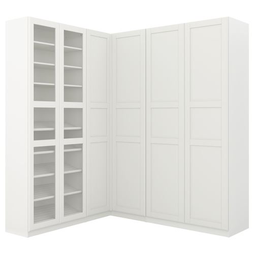 IKEA - PAX/TYSSEDAL, PAX köşe gardırop, beyaz-cam, 210/188x236 cm