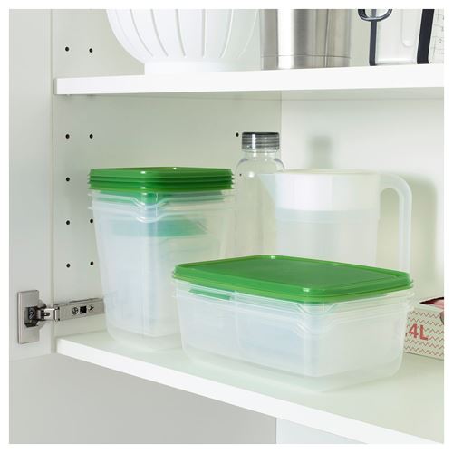 IKEA - PRUTA, plastic food container set, transparent-green