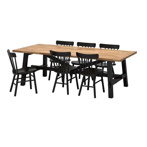 IKEA - SKOGSTA/NORRARYD, dining set, acacia/black, 6 chairs