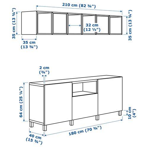 IKEA - BESTA/EKET, tv storage unit, white, 210x40x220 cm