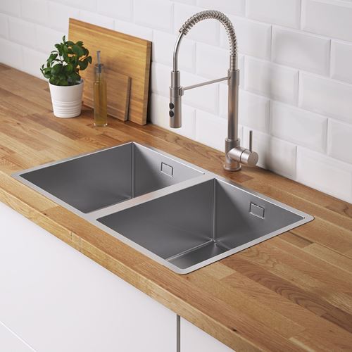 IKEA - NORRSJÖN/LILLVIKEN, çift gözlü eviye, paslanmaz çelik, 73x44 cm