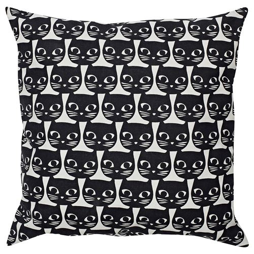 IKEA - GERDIE, lace pillow, white-black cat, 40x40 cm
