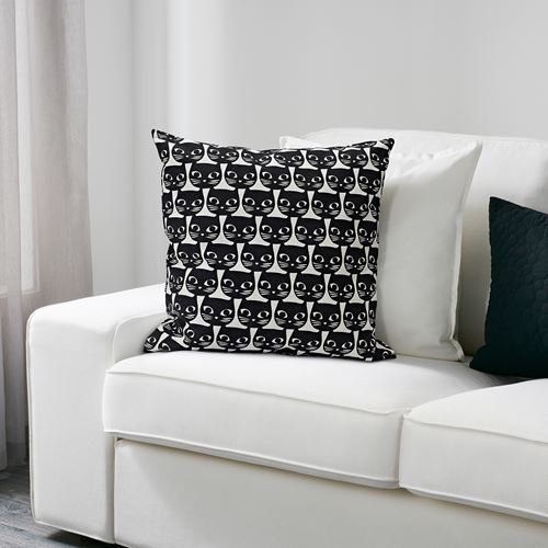 IKEA - GERDIE, lace pillow, white-black cat, 40x40 cm