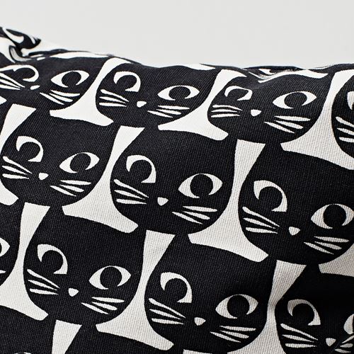 IKEA - GERDIE, lace pillow, white-black cat, 40x40 cm