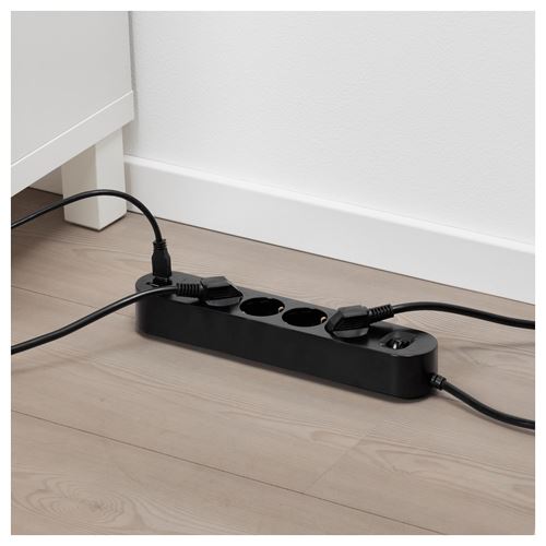 IKEA - KOPPLA, 2 USB girişli 4'lü priz, siyah, 3 m