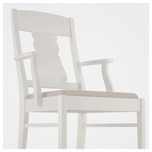 INGATORP, wooden chair with armrests, white-nordvalla beige