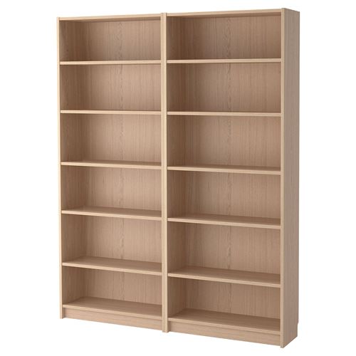 IKEA - BILLY, bookcase, white stained oak veneer, 160x28x202 cm