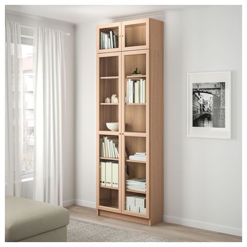 IKEA - BILLY, cam kapaklı kitaplık, ağartılmış meşe kaplama, 80x30x237 cm