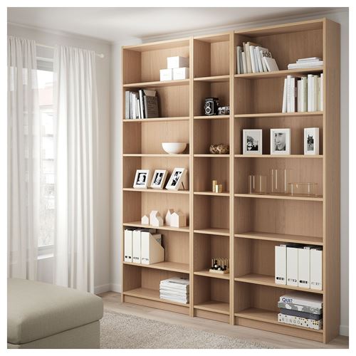 IKEA - BILLY, bookcase, white stained oak veneer, 200x28x237 cm
