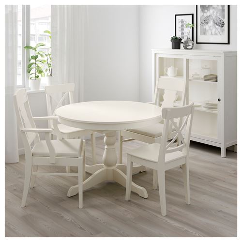 IKEA - INGATORP/INGOLF, yemek masası takımı, beyaz-nordvalla bej, 4 sandalyeli