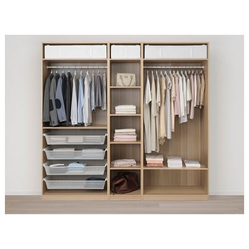 IKEA - PAX/MERAKER, PAX wardrobe, white stained oak effect/dark grey, 250x60x236 cm