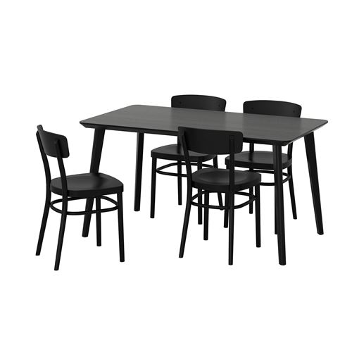 IKEA - LISABO/IDOLF, kitchen table set, black, 4 chairs