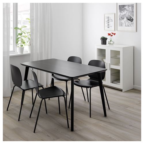 IKEA - LISABO/IDOLF, kitchen table set, black, 4 chairs